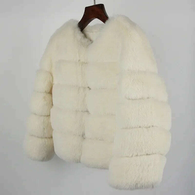 Women Faux Fur Coat Autumn Winter High Quality Fluffy Short Coat Faux Fur Jacket Ladies furry Fashion Tops - KIMLUD