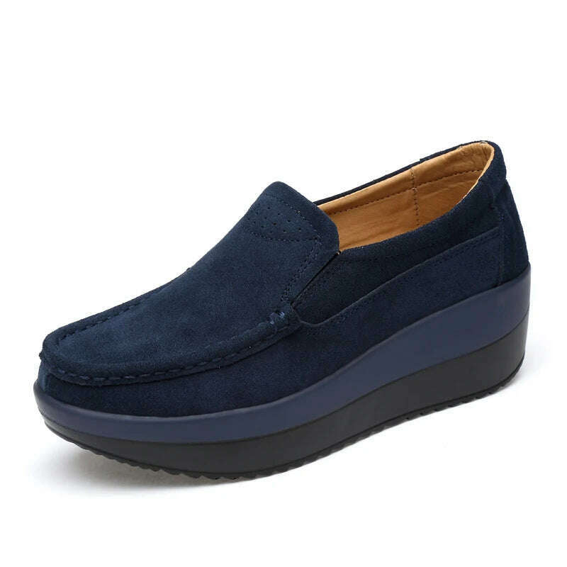 KIMLUD, Women Flat Platform Loafers Ladies Elegant Suede Leather Moccasins Shoes Woman Slip On Moccasin Women's Blue Casual Shoes, Blue / 40, KIMLUD Womens Clothes
