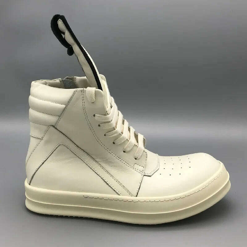 KIMLUD, Women Genuine Leather Motorcycle Boots Popular Street Casual Shoes Man High-top Leather Sneakers Fashion Zippers Running Shoes, full white / 35, KIMLUD Womens Clothes