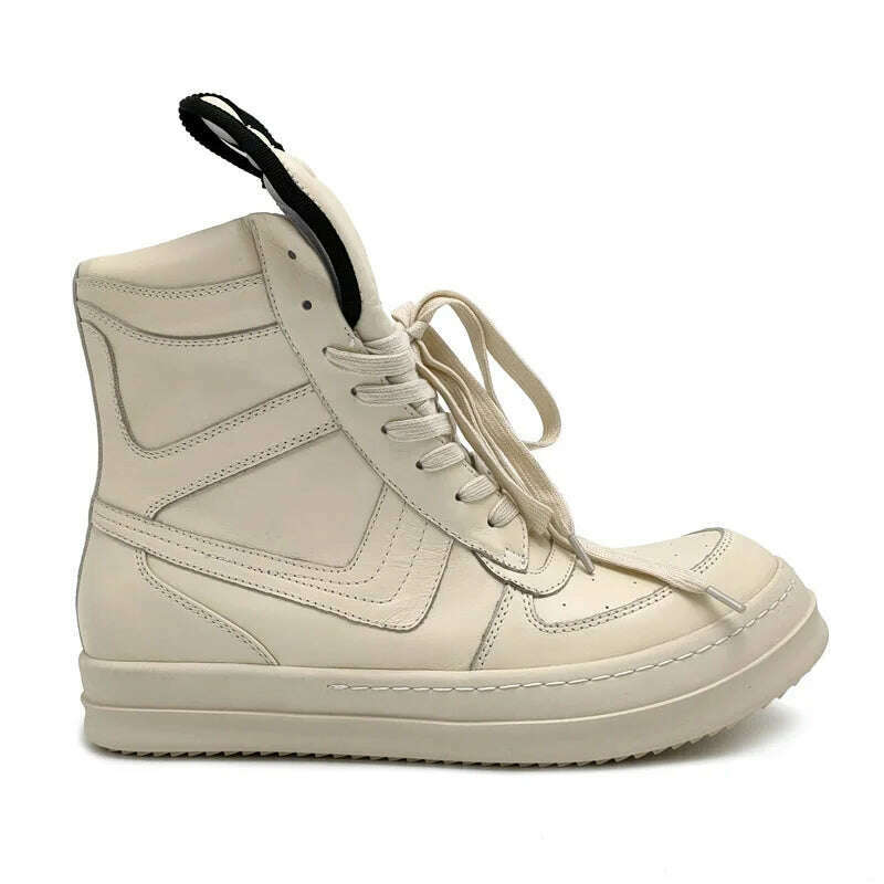 KIMLUD, Women Genuine Leather Motorcycle Boots Popular Street Casual Shoes Man High-top Leather Sneakers Fashion Zippers Running Shoes, white / 36, KIMLUD APPAREL - Womens Clothes