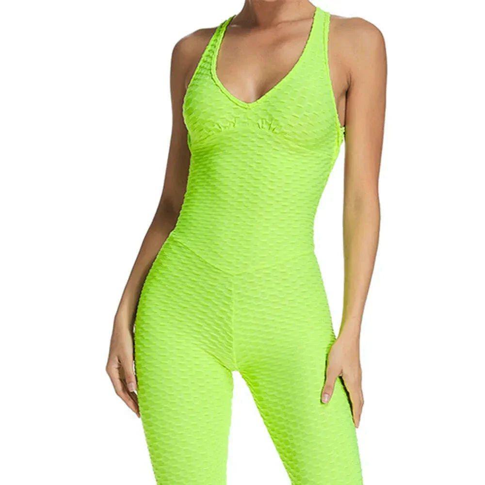 KIMLUD, Women Halter Yoga Set Black Activewear Sexy Bandage Sleeveless Jumpsuit Skinny Rompers Solid Elastic Bodycon Fitness Sport Suits, KIMLUD Womens Clothes