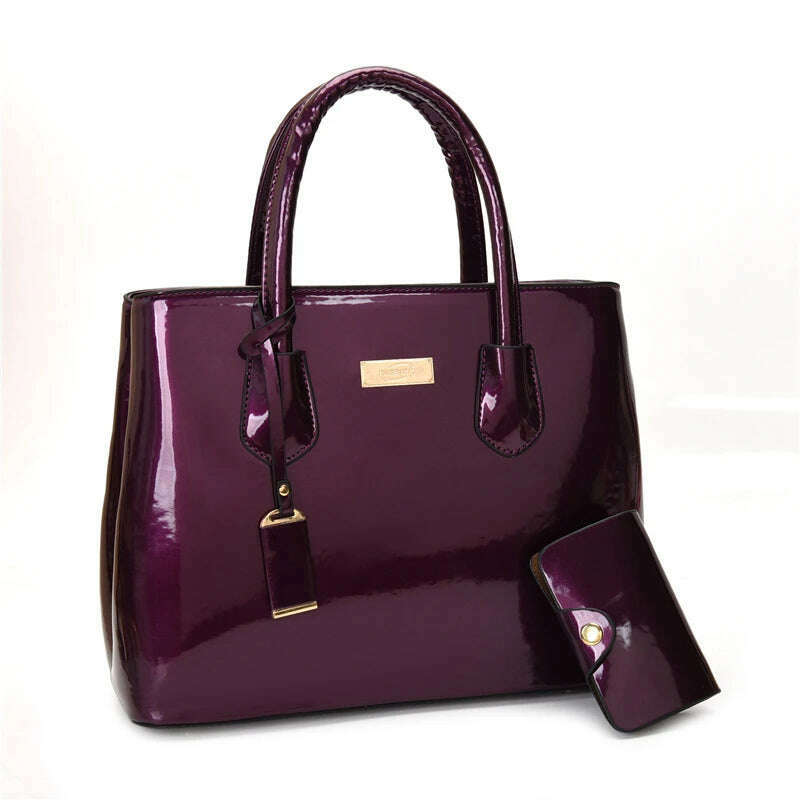 KIMLUD, Women Handbags High Quality Patent Leather Women's Bag Fashion Shoulder bag Luxury Tote bag+card package Designer Messenger Bags, PURPLE, KIMLUD APPAREL - Womens Clothes