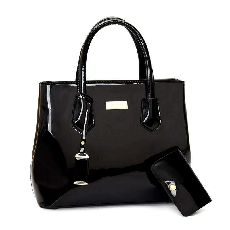 KIMLUD, Women Handbags High Quality Patent Leather Women's Bag Fashion Shoulder bag Luxury Tote bag+card package Designer Messenger Bags, black, KIMLUD APPAREL - Womens Clothes