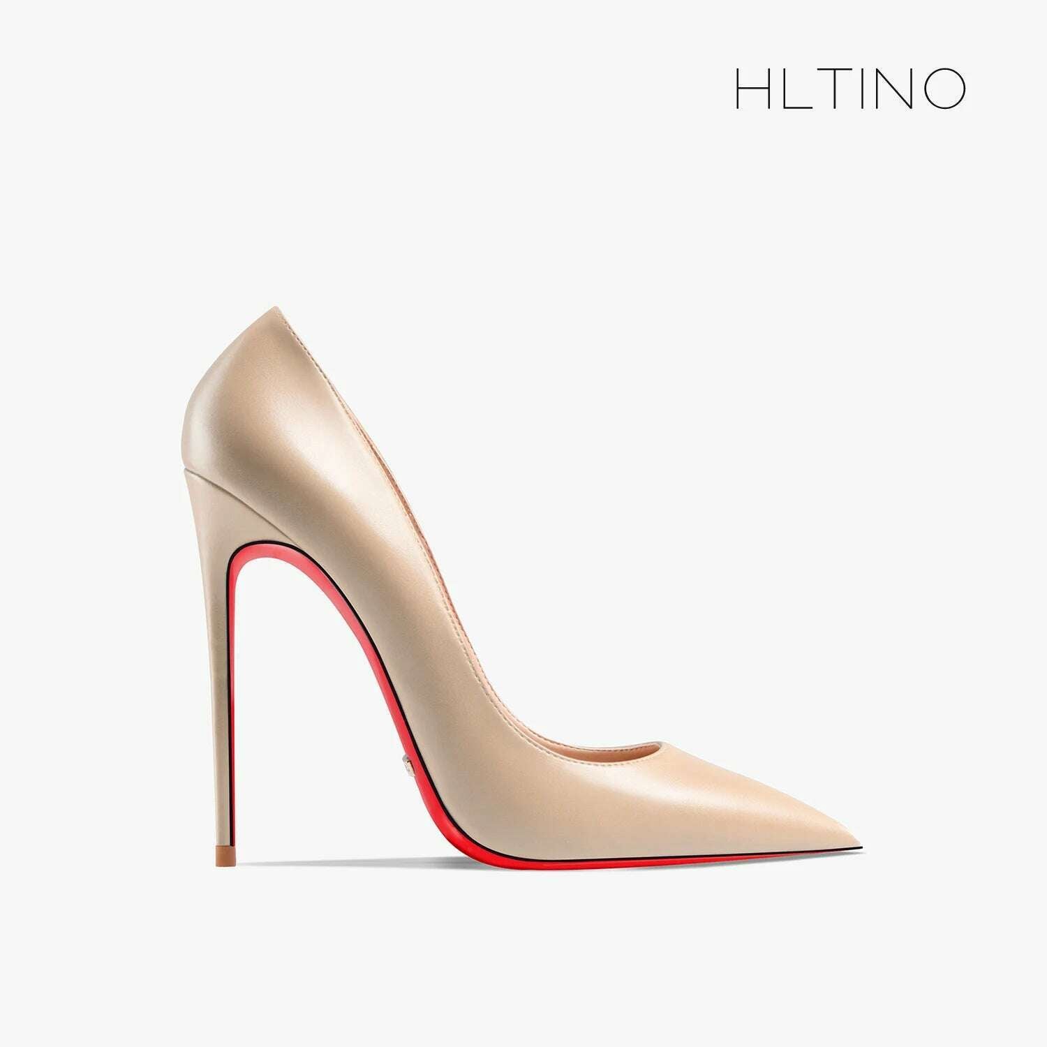 KIMLUD, Women heels shoes woman 2024 trend luxury Brand Women's Pumps Leather High Heels Red Bottom Pointed Toe Ladies Party Shoes 12cm, Apricot matte 12cm / 33 / CHINA, KIMLUD APPAREL - Womens Clothes