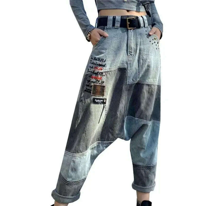 KIMLUD, Women High Waist Chic Nine Points Embroidery Jeans Hip Hop Street Cross-pants Full Length Clothing Boyfriend Washed Pants 2022, as photo / S, KIMLUD APPAREL - Womens Clothes