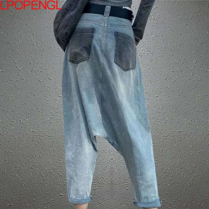 KIMLUD, Women High Waist Chic Nine Points Embroidery Jeans Hip Hop Street Cross-pants Full Length Clothing Boyfriend Washed Pants 2022, KIMLUD Womens Clothes