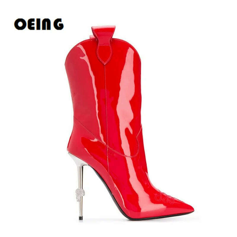 KIMLUD, Women Iron Heels Cowboy Ankle Boots Sexy Pointed Toe Studded Strap Autumn Winter Boots Embossed Metal Buckle Design Short Boots, Type1 / 35, KIMLUD APPAREL - Womens Clothes