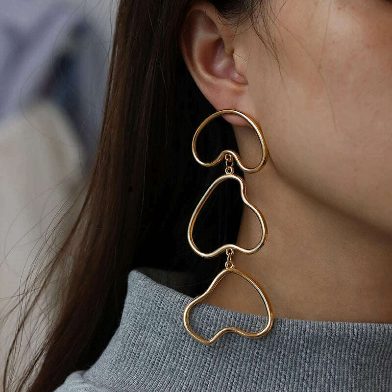 KIMLUD, Women Irregular Geometric Dangle Earrings Trendy Gold Plate Symmetry Wire Big Long Pendant Earring Boho Harajuku Party Jewelry, KIMLUD Womens Clothes