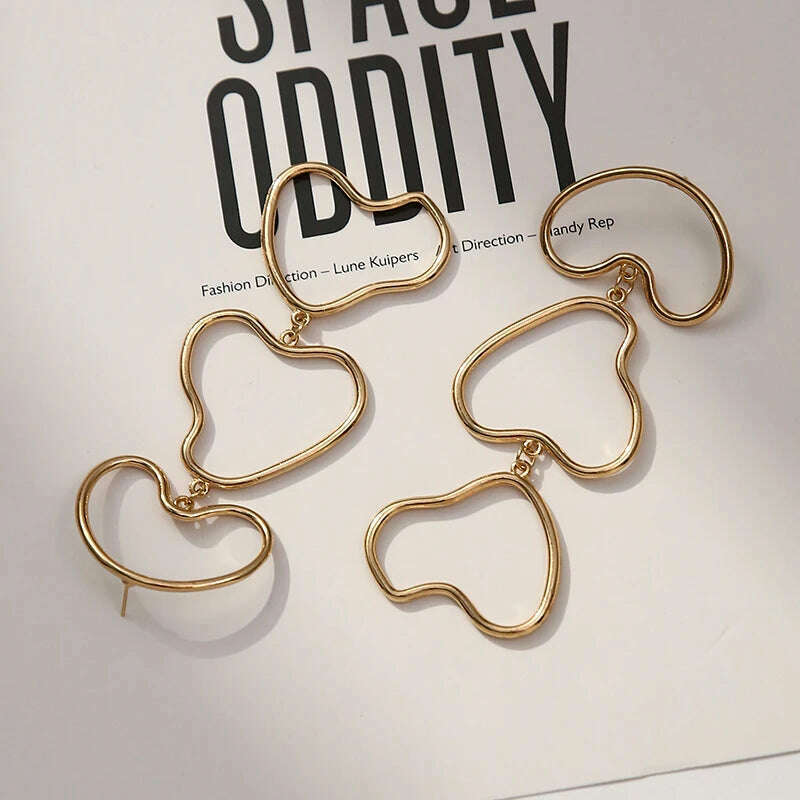KIMLUD, Women Irregular Geometric Dangle Earrings Trendy Gold Plate Symmetry Wire Big Long Pendant Earring Boho Harajuku Party Jewelry, KIMLUD Womens Clothes