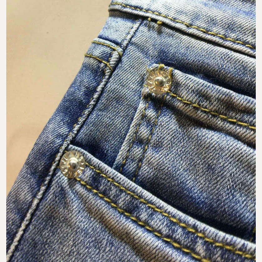 KIMLUD, Women Jeans 2023 Spring and Autumn New Exquisite Rhinestone Beaded Love Pattern High Waist Stretch Cropped Jeans Female, KIMLUD Womens Clothes