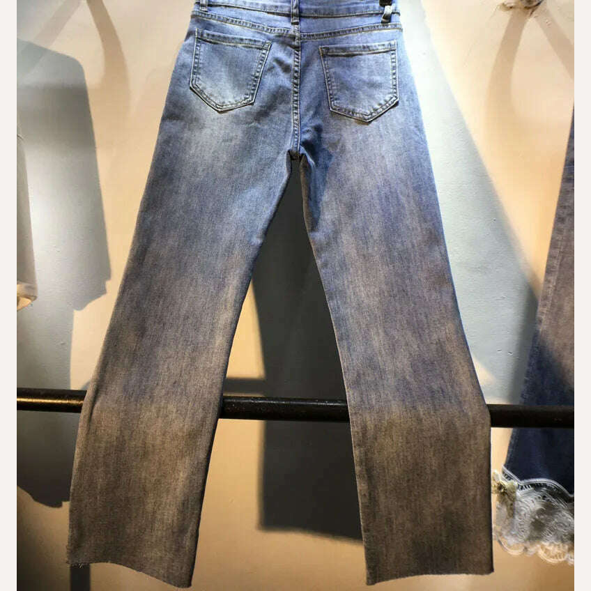 KIMLUD, Women Jeans 2023 Spring and Autumn New Exquisite Rhinestone Beaded Love Pattern High Waist Stretch Cropped Jeans Female, KIMLUD Womens Clothes