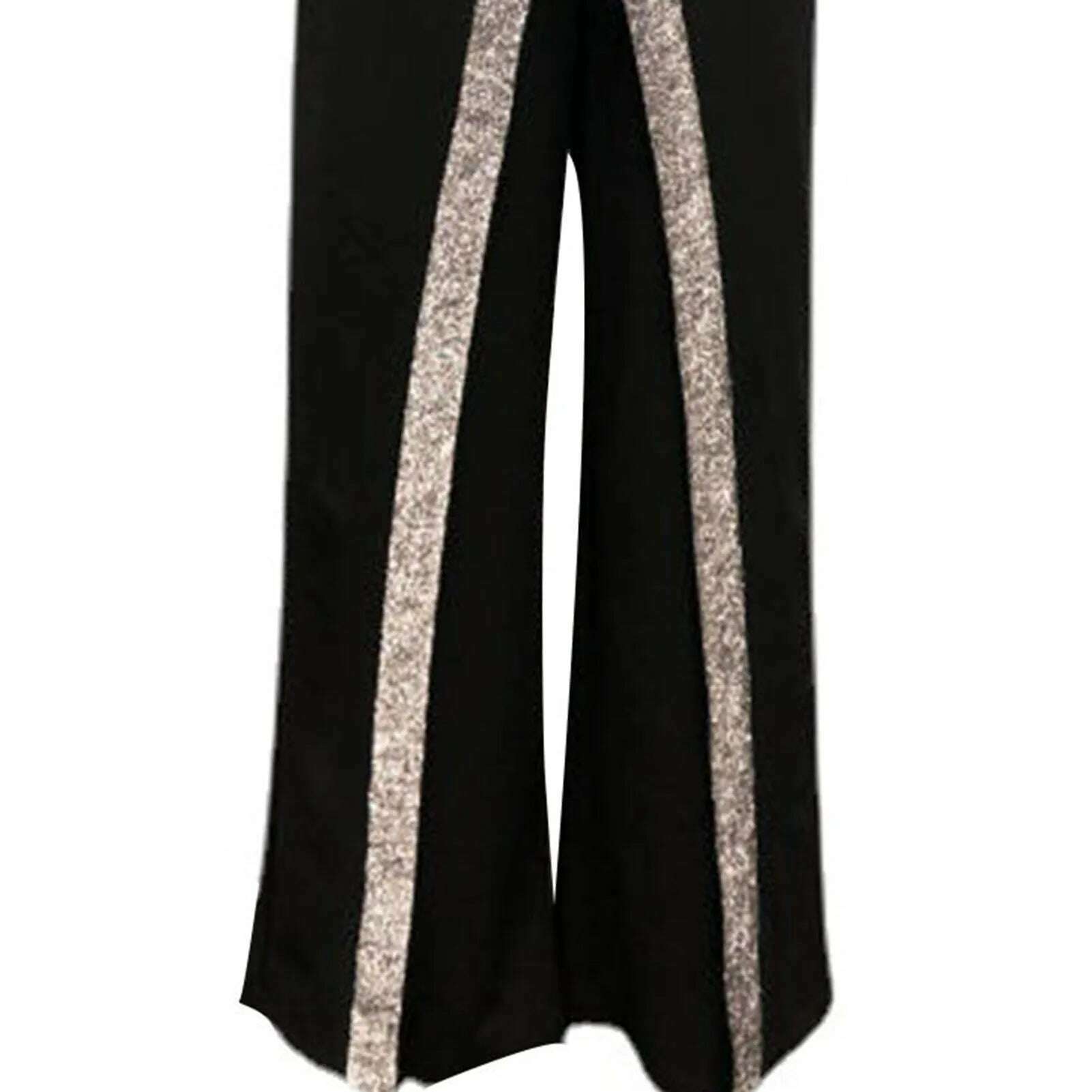 Women Jumpsuit Striped Glitter Sequin Party Jumpsuit Elegant Strapless Romper Lady Spring Autumn Wide Leg Pants боди женское - KIMLUD
