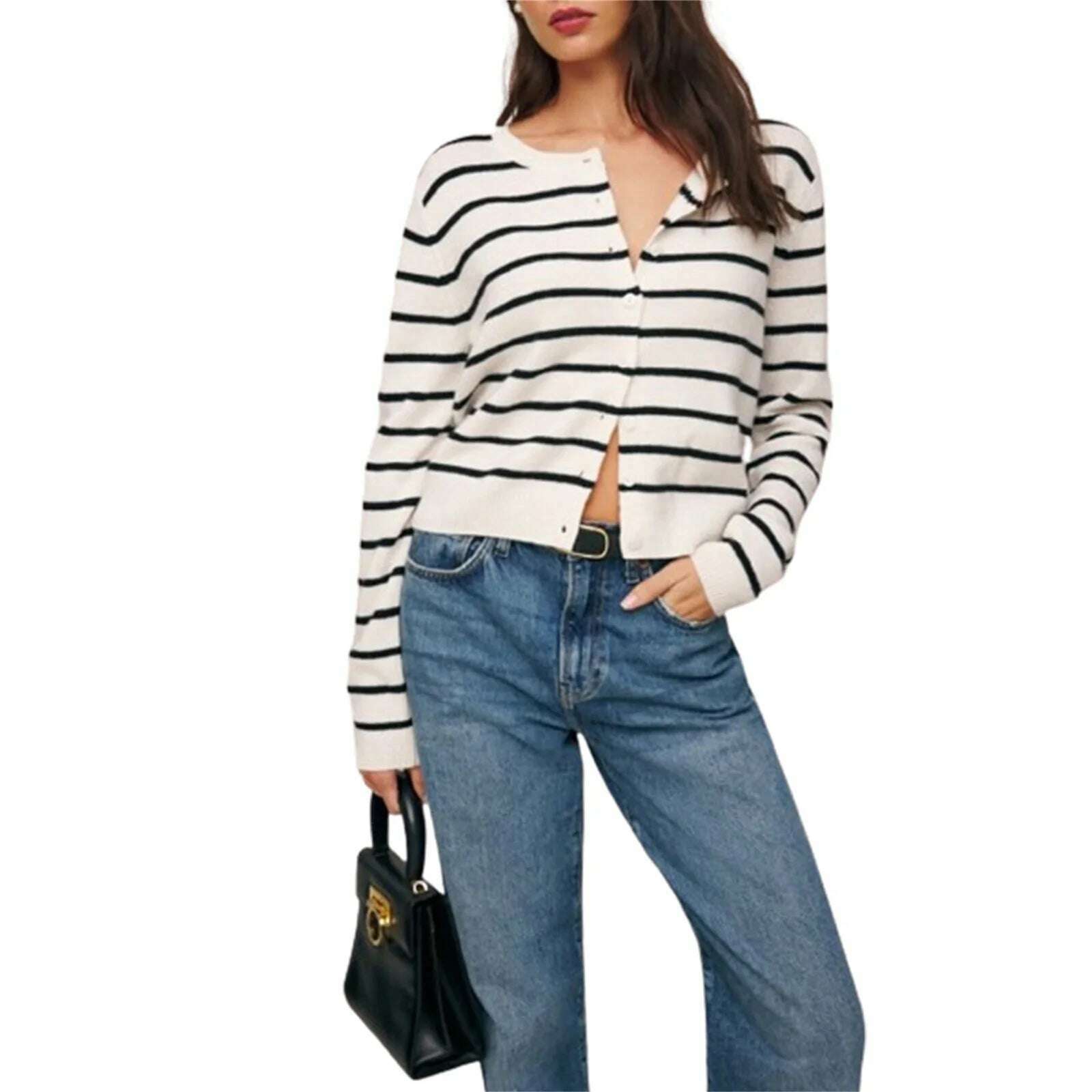 KIMLUD, Women Knitted Cardigan Fall Spring Solid Color Long Sleeve Sweater Button-Down Casual Soft Knit Coat Knitwear for Daily Life Y2K, WHITE / M, KIMLUD APPAREL - Womens Clothes
