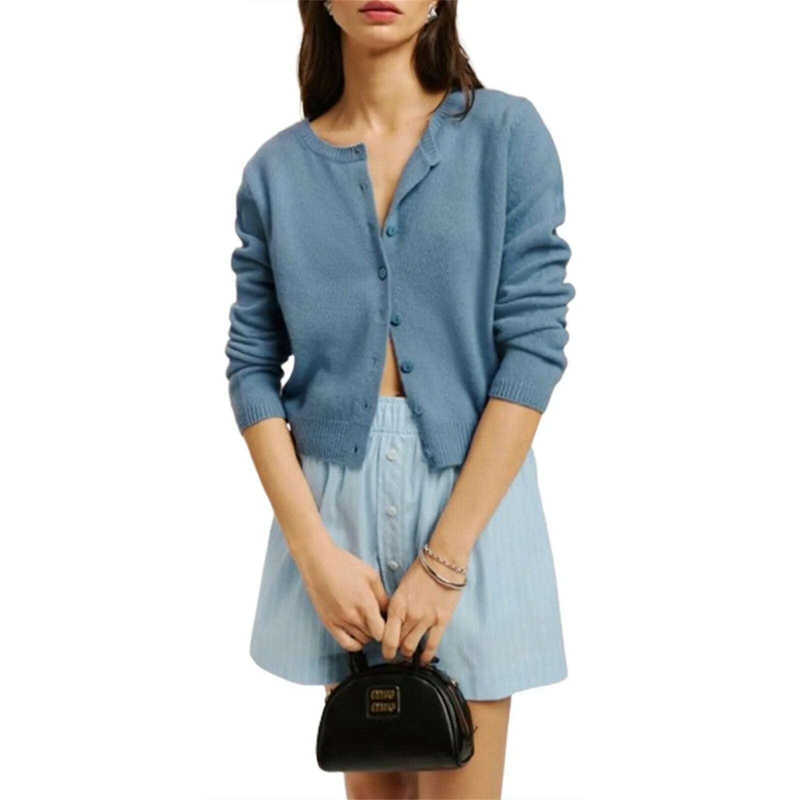 KIMLUD, Women Knitted Cardigan Fall Spring Solid Color Long Sleeve Sweater Button-Down Casual Soft Knit Coat Knitwear for Daily Life Y2K, Blue / S, KIMLUD APPAREL - Womens Clothes