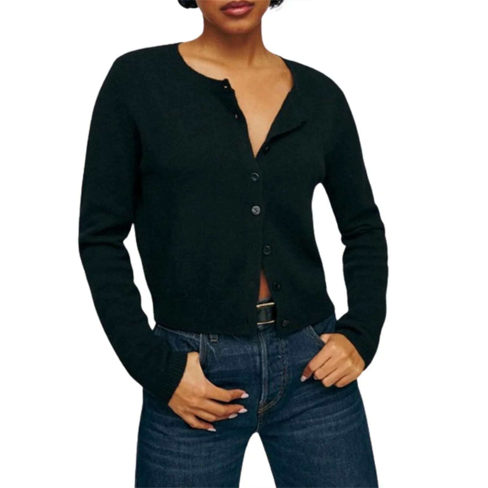 KIMLUD, Women Knitted Cardigan Fall Spring Solid Color Long Sleeve Sweater Button-Down Casual Soft Knit Coat Knitwear for Daily Life Y2K, black / S, KIMLUD APPAREL - Womens Clothes