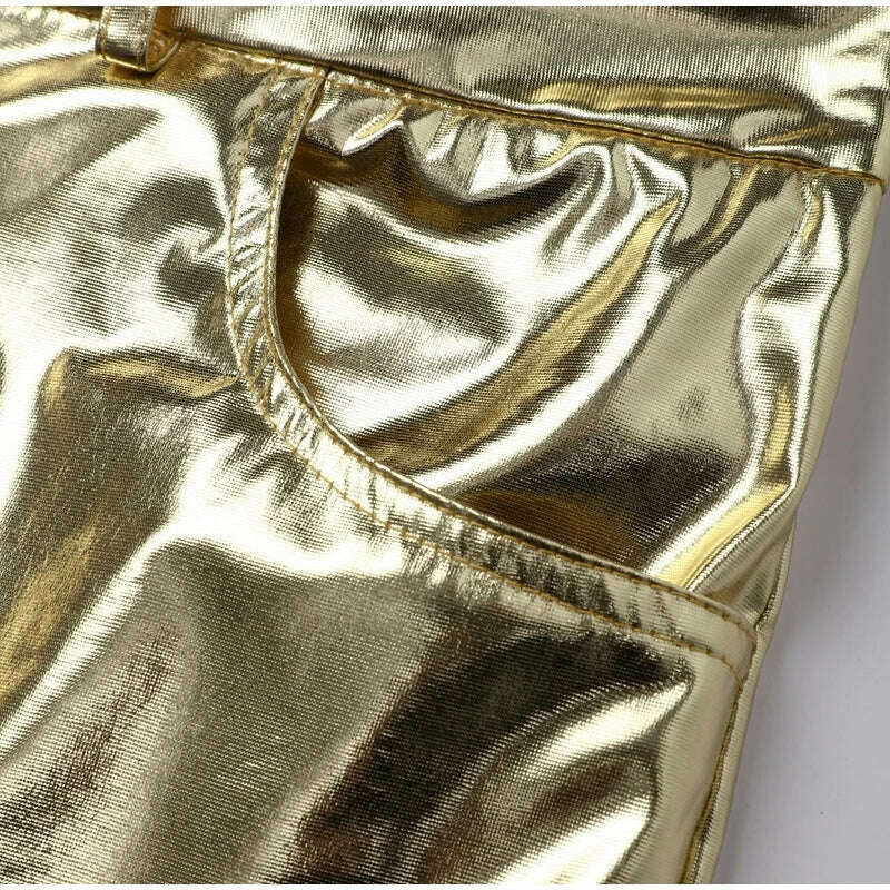 Women Leggings Faux Leather Pants Autumn Winter Gold Silver Fashion Lady Trousers Sexy Skinny Tight Pocket Button Female Pants - KIMLUD