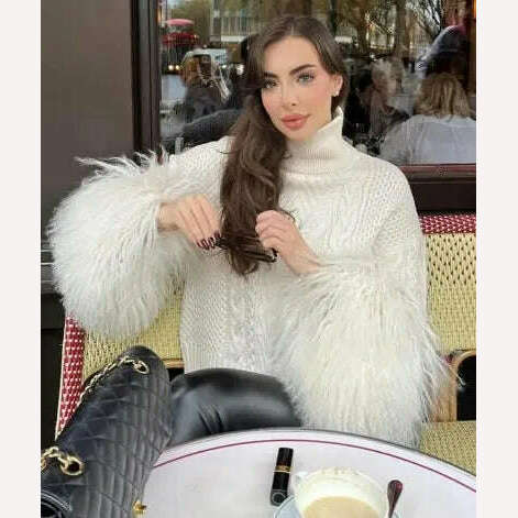 KIMLUD, Women Loose Turtleneck Plush Tassel Sweater Female Elegant Long Sleeve Wool Pullover Top 2023 Winter Lady Street Knitted Jumpers, As shown / S, KIMLUD APPAREL - Womens Clothes