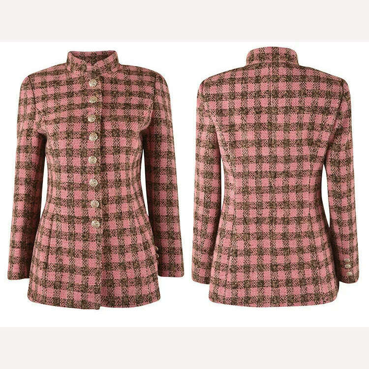 KIMLUD, Women Luxury Clothes Designers Winter 2023 Vintage Elegant Single Breasted Wool Dress Pink Blue Plaid Vestido Feminino, KIMLUD Womens Clothes