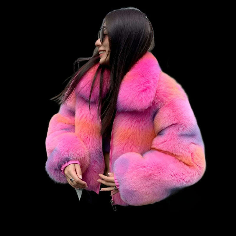 KIMLUD, Women Luxury Full Pelt Real Fox Fur Coat Lady Winter Fluffy Fur Jackets Turn Down Collar Top Quality Fox Fur Outerwear S3655, KIMLUD Womens Clothes