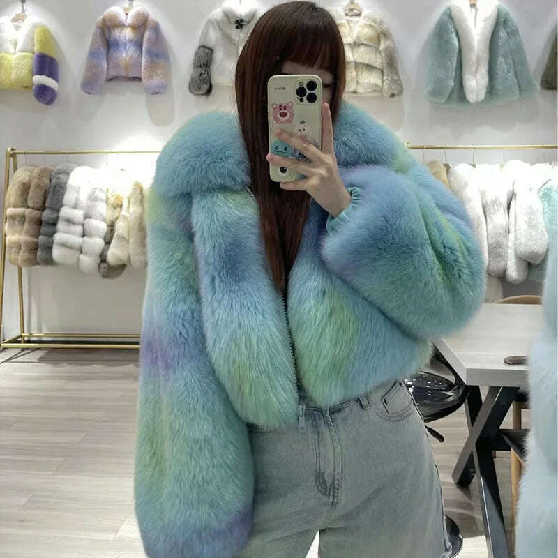 KIMLUD, Women Luxury Full Pelt Real Fox Fur Coat Lady Winter Fluffy Fur Jackets Turn Down Collar Top Quality Fox Fur Outerwear S3655, KIMLUD Womens Clothes