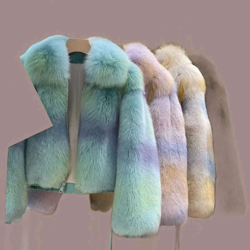 KIMLUD, Women Luxury Full Pelt Real Fox Fur Coat Lady Winter Fluffy Fur Jackets Turn Down Collar Top Quality Fox Fur Outerwear S3655, KIMLUD Womens Clothes
