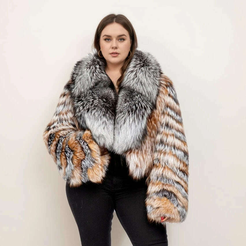KIMLUD, Women Luxury Real Natural Red Fox Fur Coat Fashion Silver Fox Lapel Genuine Fur Overcoat Winter Warm Real Fur Thick Outwear, as picture / L, KIMLUD APPAREL - Womens Clothes