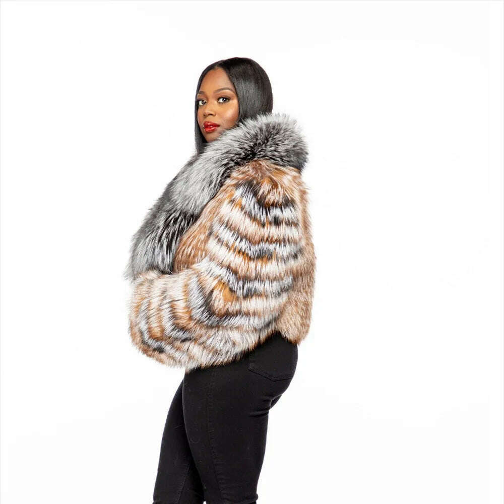 KIMLUD, Women Luxury Real Natural Red Fox Fur Coat Fashion Silver Fox Lapel Genuine Fur Overcoat Winter Warm Real Fur Thick Outwear, KIMLUD Womens Clothes