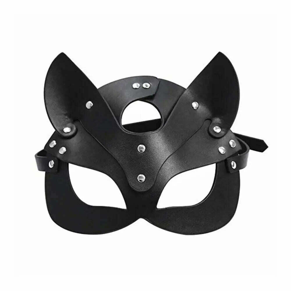 Women Masks Female Leather Mask Half Face Fox Cosplay Leather Halloween Party Ball Punk Adult Game Toys Supplies - KIMLUD