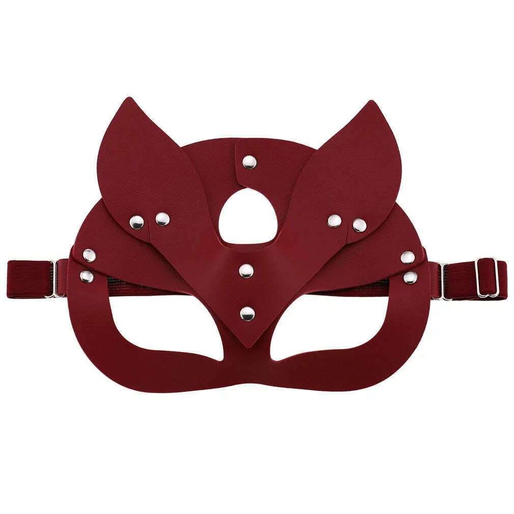 Women Masks Female Leather Mask Half Face Fox Cosplay Leather Halloween Party Ball Punk Adult Game Toys Supplies - KIMLUD