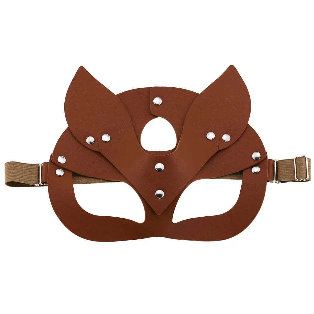 Women Masks Female Leather Mask Half Face Fox Cosplay Leather Halloween Party Ball Punk Adult Game Toys Supplies - KIMLUD