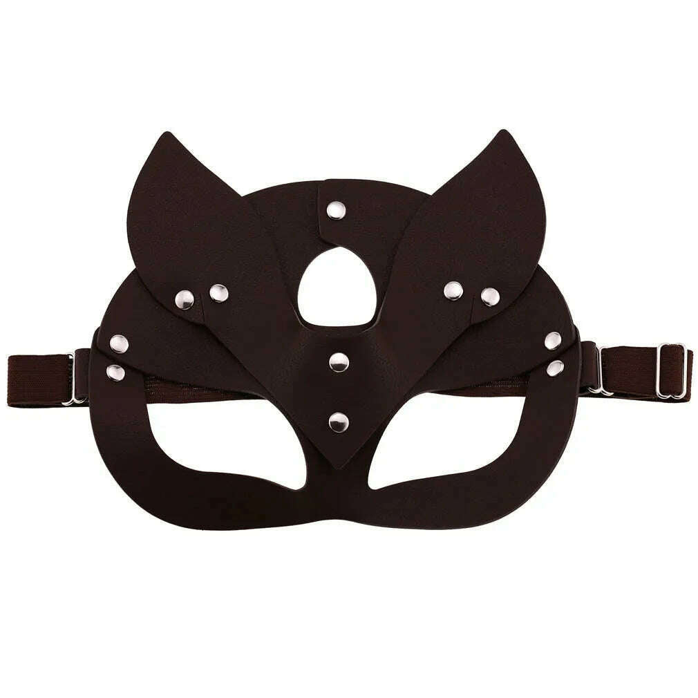 Women Masks Female Leather Mask Half Face Fox Cosplay Leather Halloween Party Ball Punk Adult Game Toys Supplies - KIMLUD