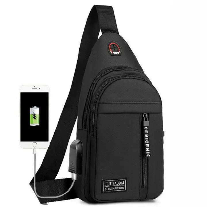 KIMLUD, Women Men's backpack chest bag leisure sports tourism chest bag single shoulder crossbody bag, Black charging USB, KIMLUD APPAREL - Womens Clothes