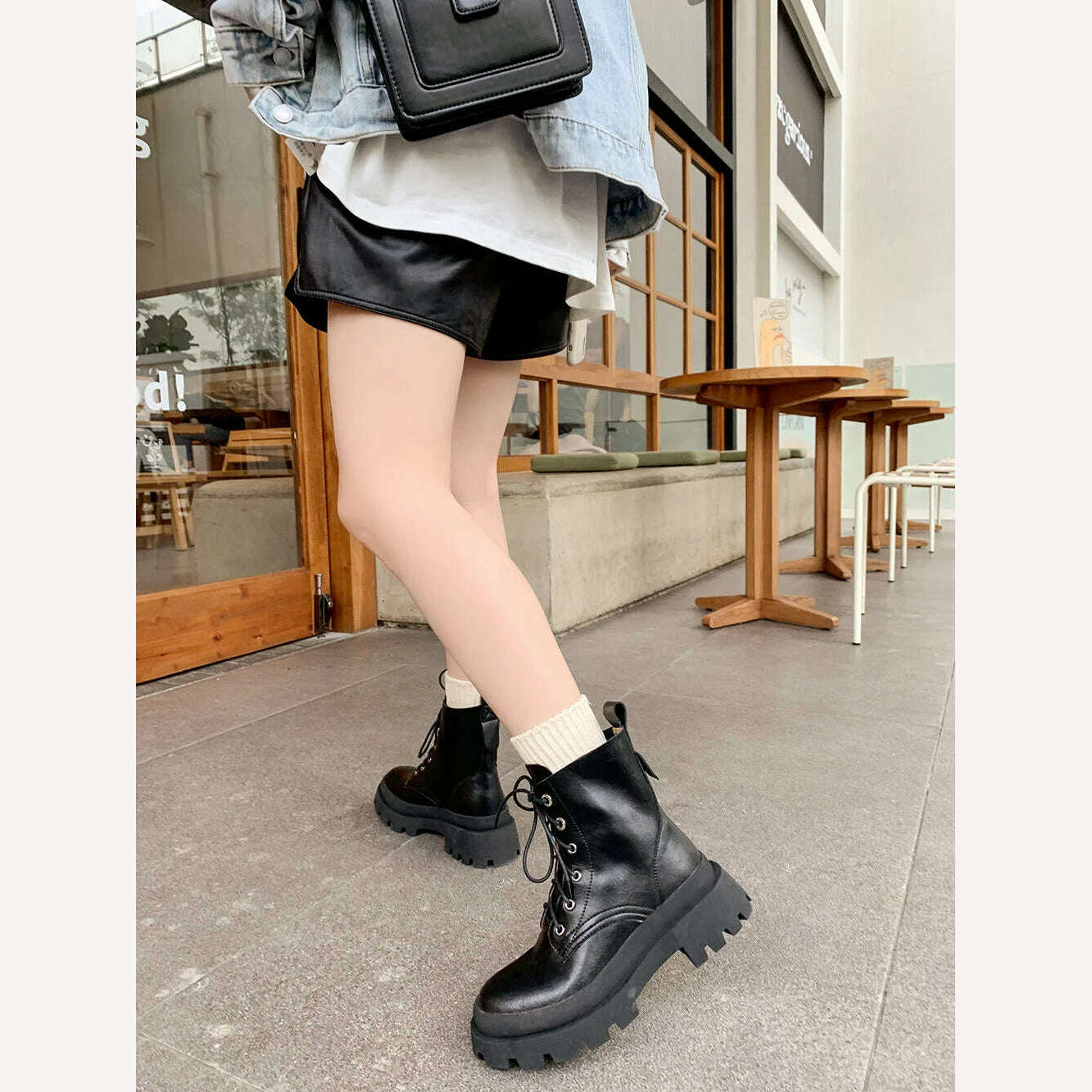 KIMLUD, Women Motorcycle Ankle Boots Genuine Leather Shoes Brown Wedges 2022 Female Lace Up Platforms Classic Warm Snow Boot Botas Mujer, KIMLUD Womens Clothes