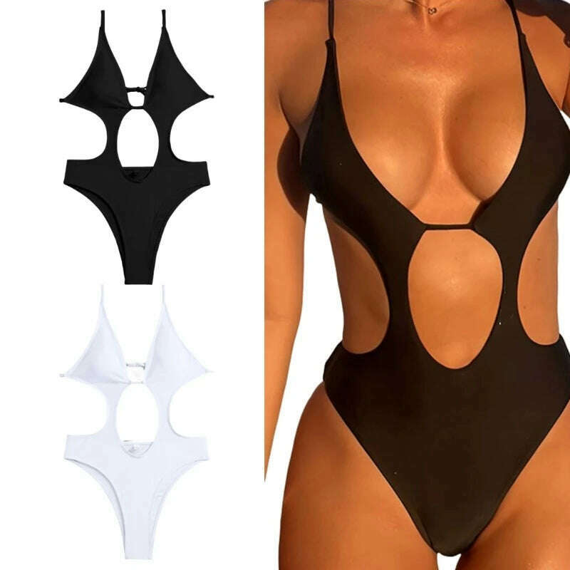 KIMLUD, Women One-pieces Hollow Out Sexy Bikinis Swimwear Chest Gathered Bathing Suits, KIMLUD Womens Clothes