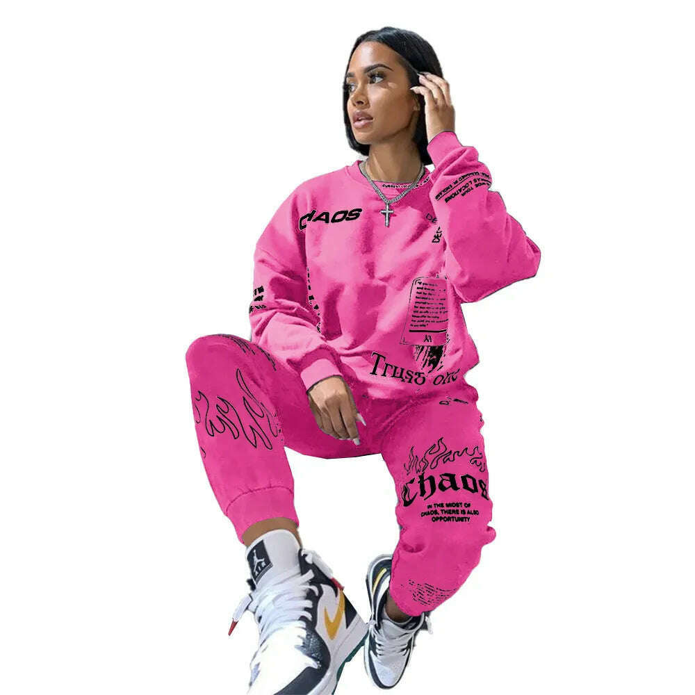KIMLUD, Women Outfit Letter Print Loose 2 Two Piece Set Streetwear Tracksuit Sweatshirt Joggers Pants Matching Ensemble Femme 2 pieces, Color4 / S, KIMLUD APPAREL - Womens Clothes