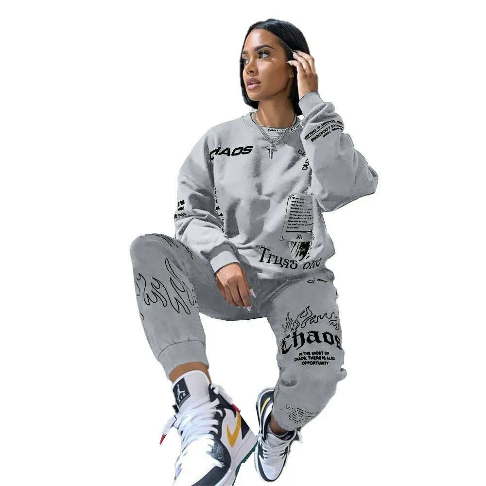 KIMLUD, Women Outfit Letter Print Loose 2 Two Piece Set Streetwear Tracksuit Sweatshirt Joggers Pants Matching Ensemble Femme 2 pieces, Color3 / S, KIMLUD Womens Clothes