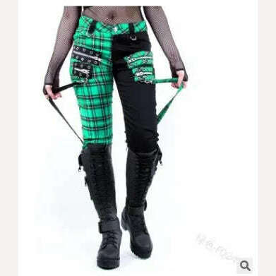 Women Pants Plaid Autumn Trousers Personality Bandage Splice Casual Women's Print Large Size Pencil Clothing - KIMLUD