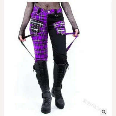 Women Pants Plaid Autumn Trousers Personality Bandage Splice Casual Women's Print Large Size Pencil Clothing - KIMLUD