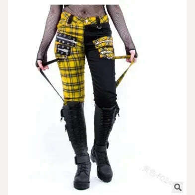 Women Pants Plaid Autumn Trousers Personality Bandage Splice Casual Women's Print Large Size Pencil Clothing - KIMLUD