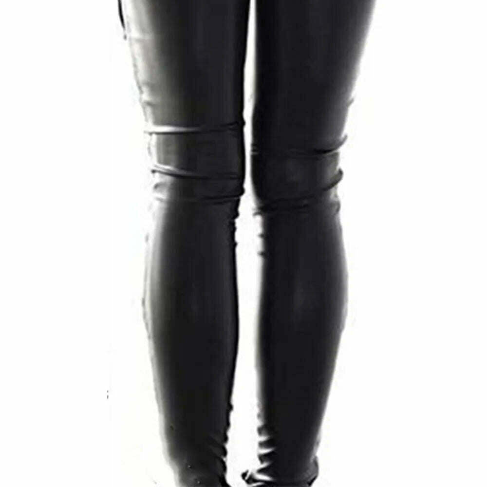 Women Pants Punk Rock Imitation Leather Pencil Pants - KIMLUD