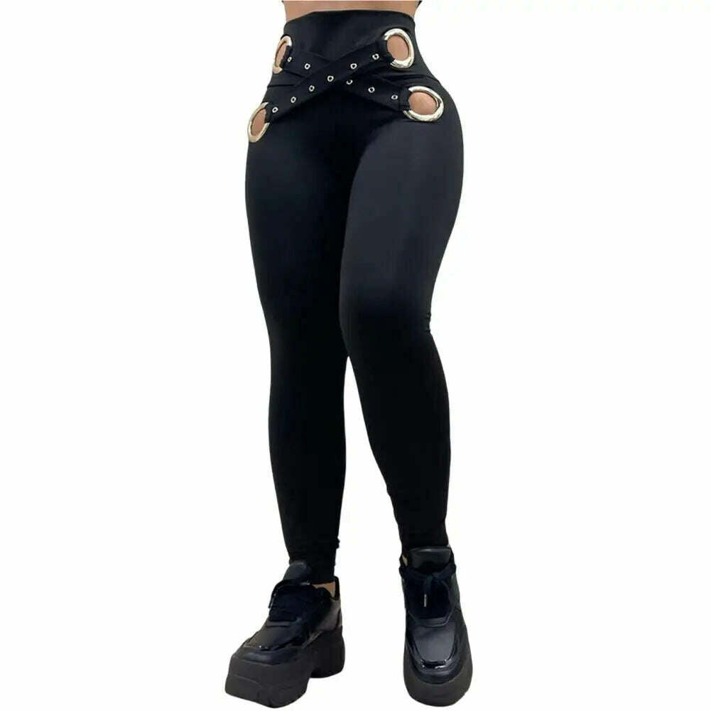 Women Pencil Pants High Waist Hollow Out Dressing Ladies Tight Trousers Sexy Leggings Women Long Pants for Work - KIMLUD