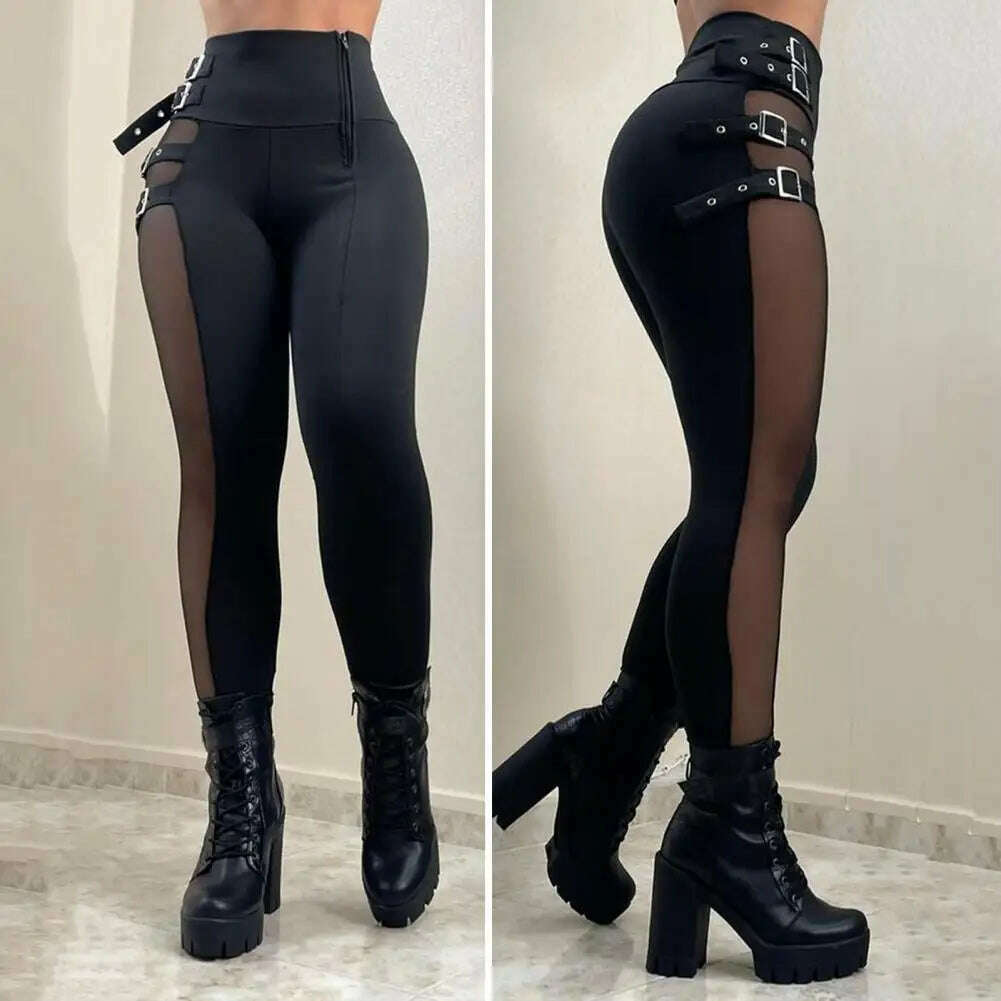 Women Pencil Pants High Waist Hollow Out Dressing Ladies Tight Trousers Sexy Leggings Women Long Pants for Work - KIMLUD