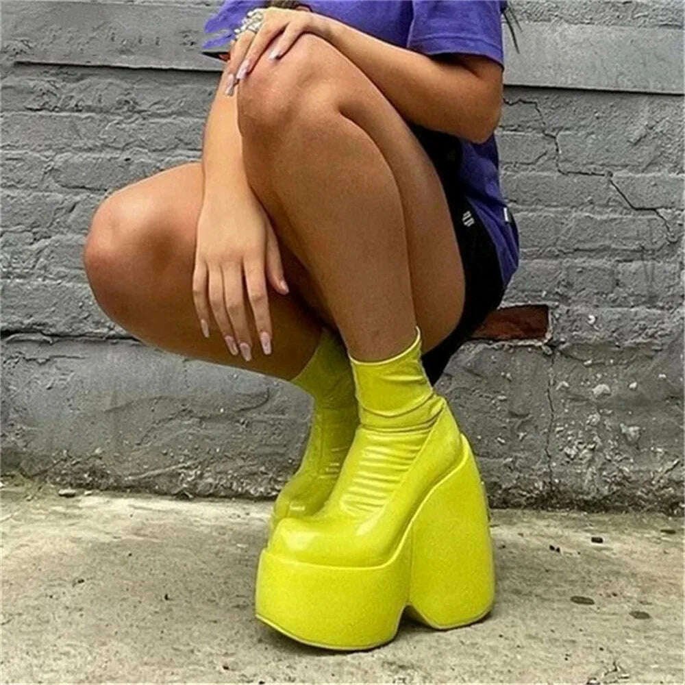 KIMLUD, Women Platform Boots Super High Heel Elastic Botas Femininas Nightclub Street Female Shoes Thick Bottom Women's Ankle Boots, green / 35 / China, KIMLUD APPAREL - Womens Clothes