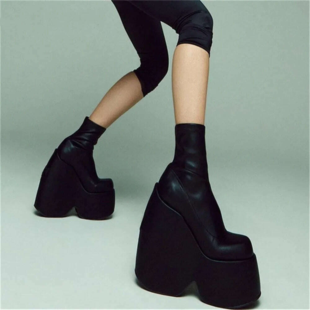 KIMLUD, Women Platform Boots Super High Heel Elastic Botas Femininas Nightclub Street Female Shoes Thick Bottom Women's Ankle Boots, black matte / 35 / China, KIMLUD APPAREL - Womens Clothes