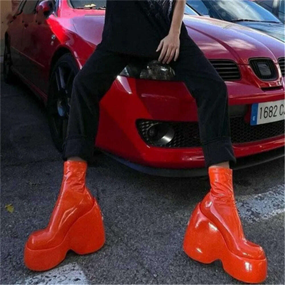 KIMLUD, Women Platform Boots Super High Heel Elastic Botas Femininas Nightclub Street Female Shoes Thick Bottom Women's Ankle Boots, Orange / 35 / China, KIMLUD APPAREL - Womens Clothes