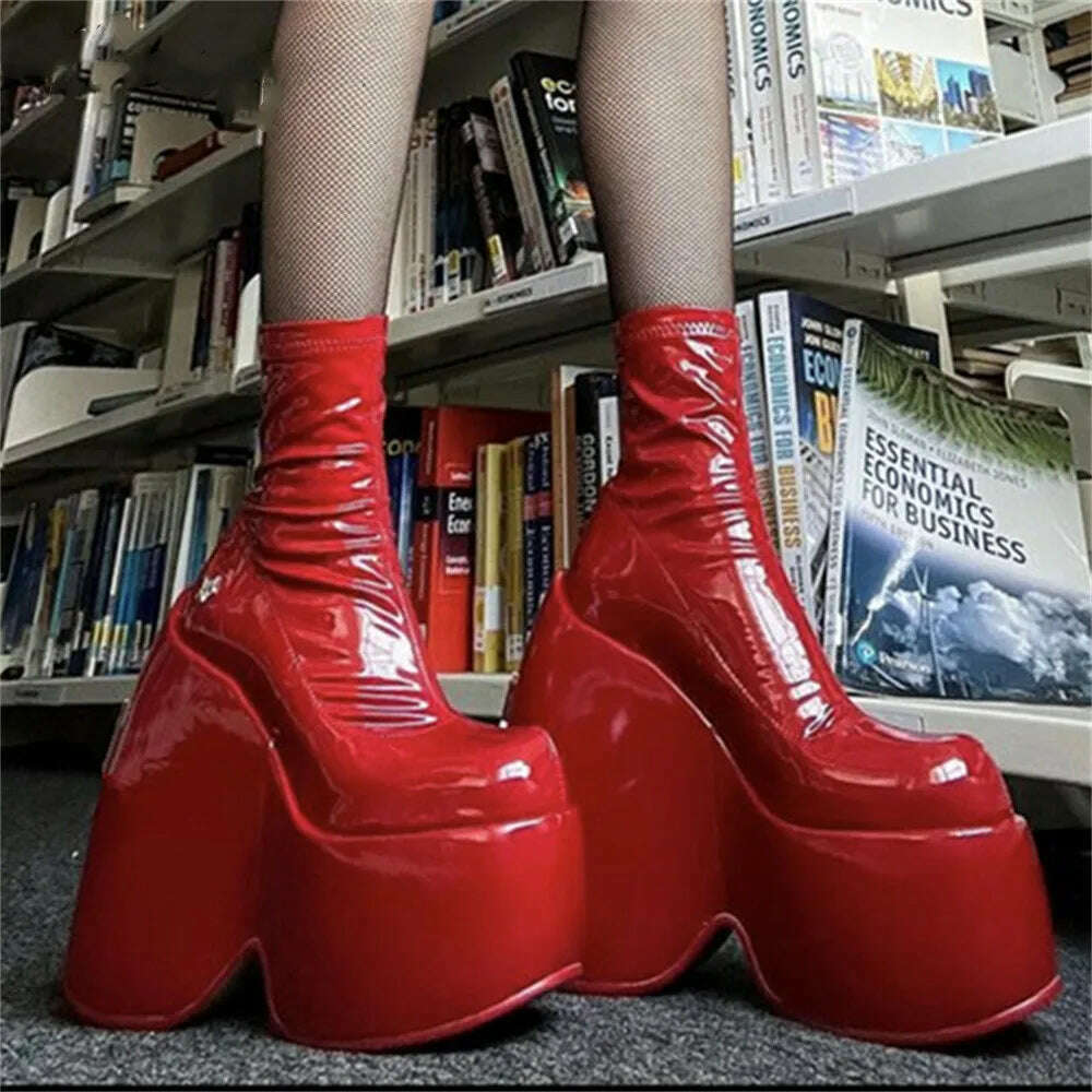 KIMLUD, Women Platform Boots Super High Heel Elastic Botas Femininas Nightclub Street Female Shoes Thick Bottom Women's Ankle Boots, Red / 35 / China, KIMLUD APPAREL - Womens Clothes