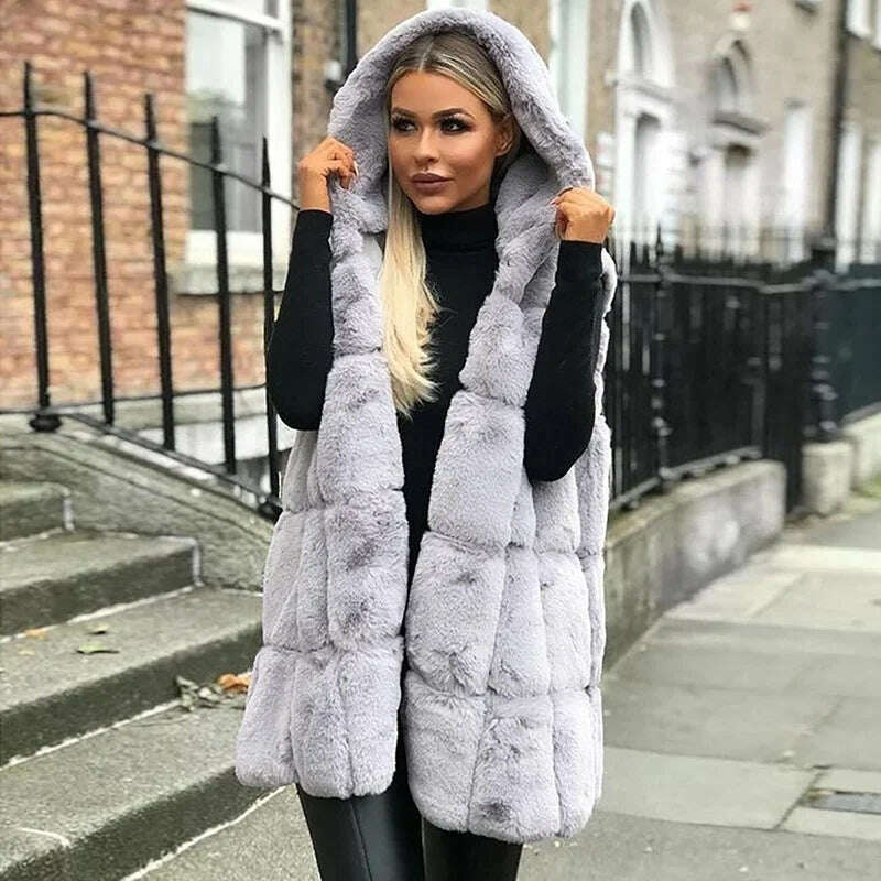 KIMLUD, Women Plush Faux Fur Solid Color Casual Sleeveless Warm Vest Jacket Autumn Winter Waistcoat Cashmere Cardigan Luxury Fleece Coat, KIMLUD Womens Clothes
