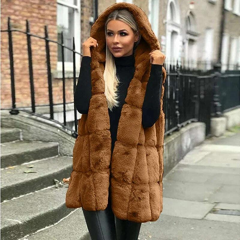 KIMLUD, Women Plush Faux Fur Solid Color Casual Sleeveless Warm Vest Jacket Autumn Winter Waistcoat Cashmere Cardigan Fleece Coat, KIMLUD Womens Clothes