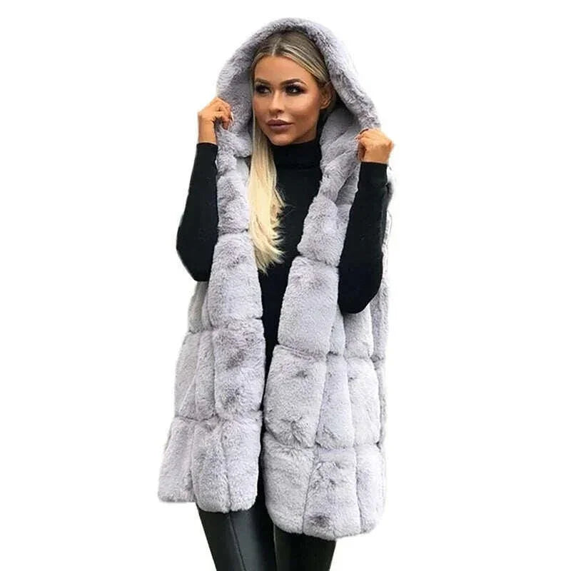 KIMLUD, Women Plush Faux Fur Solid Color Casual Sleeveless Warm Vest Jacket Autumn Winter Waistcoat Cashmere Cardigan Fleece Coat, KIMLUD Womens Clothes