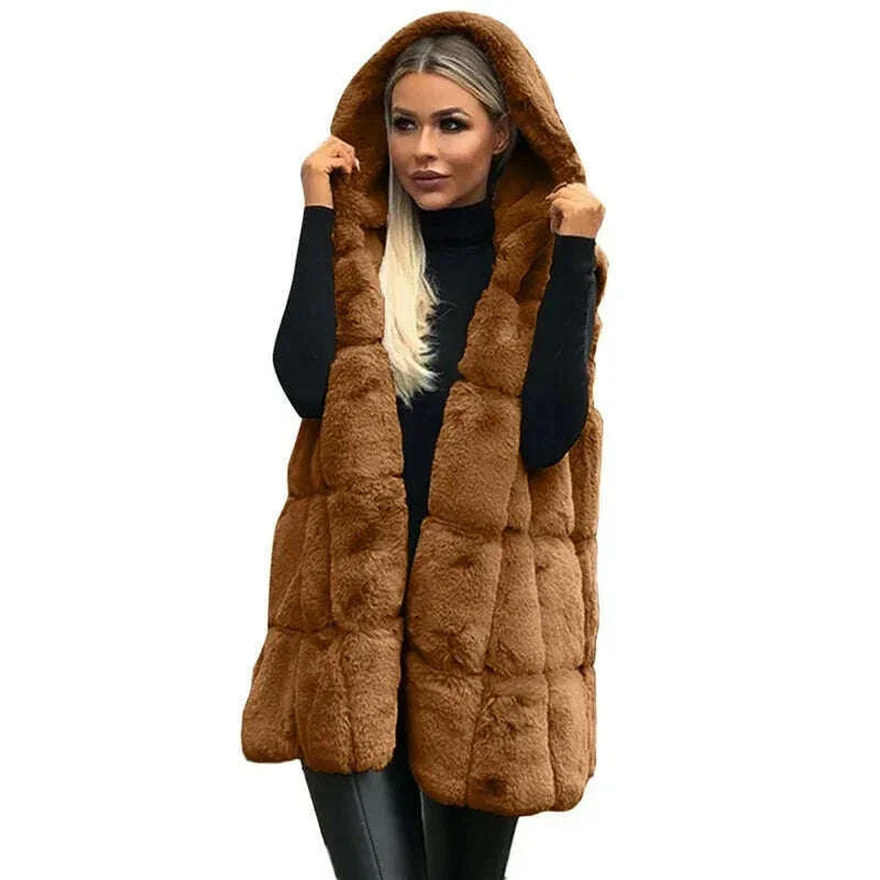 KIMLUD, Women Plush Faux Fur Solid Color Casual Sleeveless Warm Vest Jacket Autumn Winter Waistcoat Cashmere Cardigan Fleece Coat, KIMLUD Womens Clothes